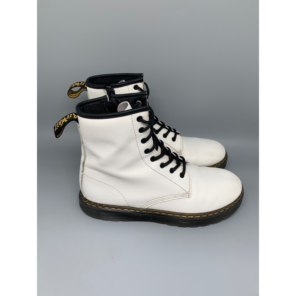 Dr. Martens Zavala Y White Leather Combat Boots RR004 Women's Sz 6
